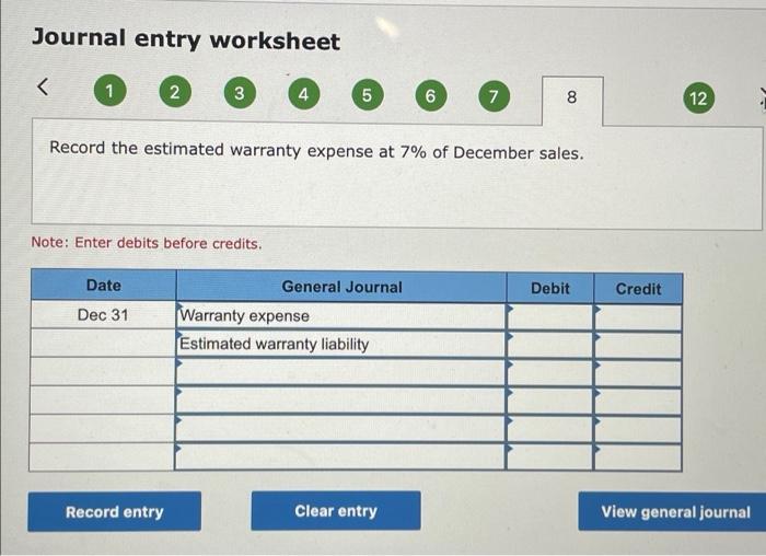 warranty expense related to November sales with an adjusting entry. Dec. 9