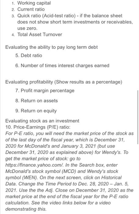each competitor company compute the following 10 ratios for the most recent