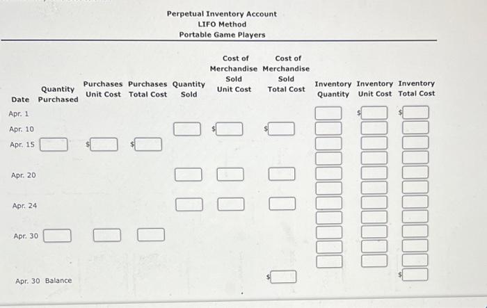 portable game players are as follows: The business maintains a perpetual inventory