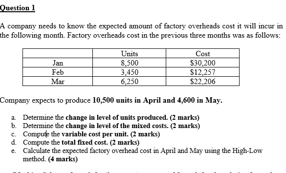 Question 1 A company needs to know the expected amount of