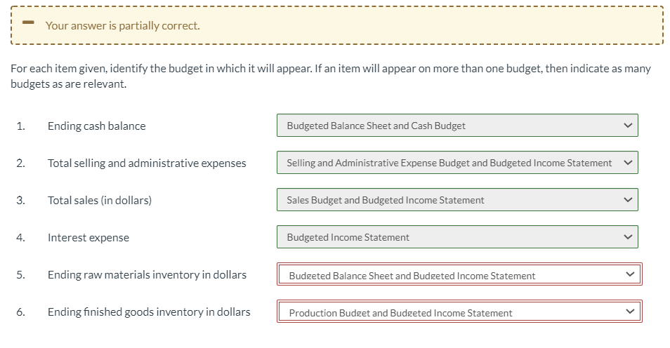 Your answer is partially correct. For each item given, identify the
