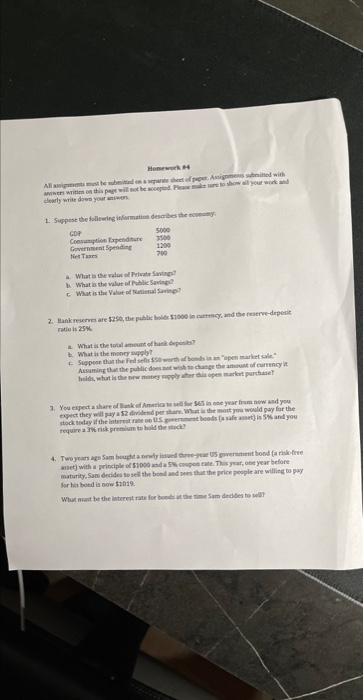 Can you please answer these 4 macroeconomics questions? dearly write doen your