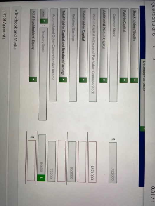 6 0.81/1 Question List On January 1, 2022, Kingbird, Inc. had these