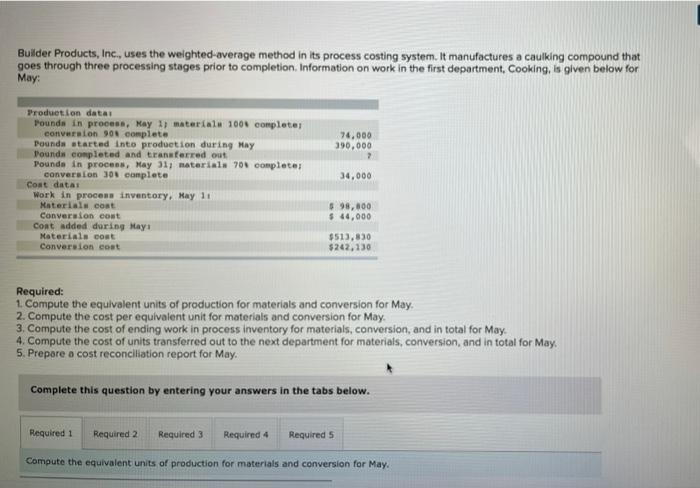  Builder Products, Inc., uses the weighted average method in its process
