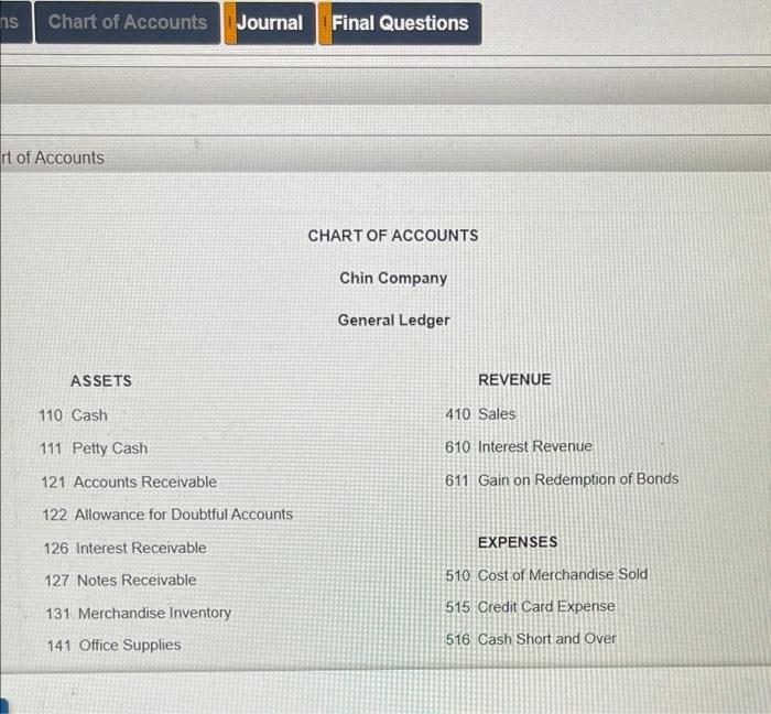 discount by straight line method Instructions Chart of Accounts Journal Final Questions