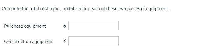 its operations. The following items for two different types of equipment were