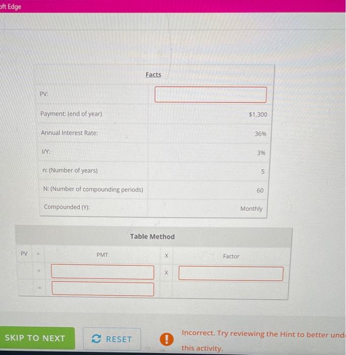 provided data, solve for present value. Use the I/Y and N values
