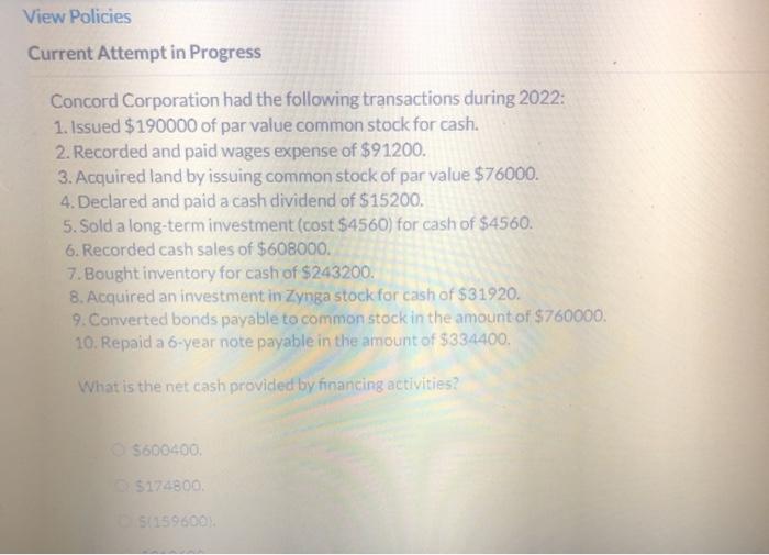 please help View Policies Current Attempt in Progress Concord Corporation had the