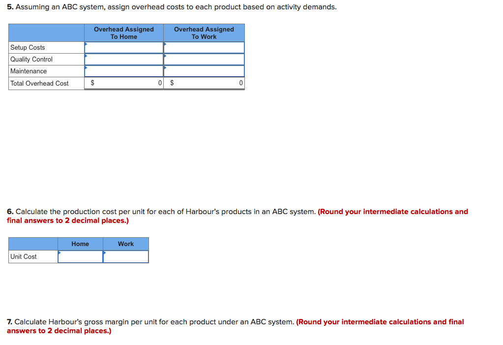 per unit for each of Harbour's products under a traditional costing system.