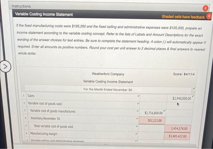 end of the first month of operations, Weatherford Company prepared the following
