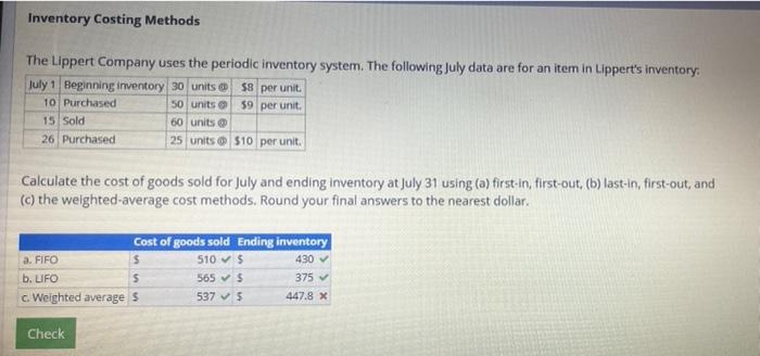 please solve the wrong one ASAP Inventory Costing Methods The Lippert Company