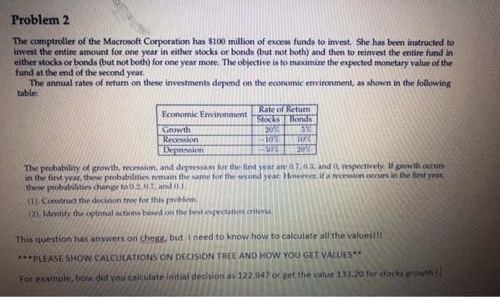  please show the work and how you calculated each value!! Problem