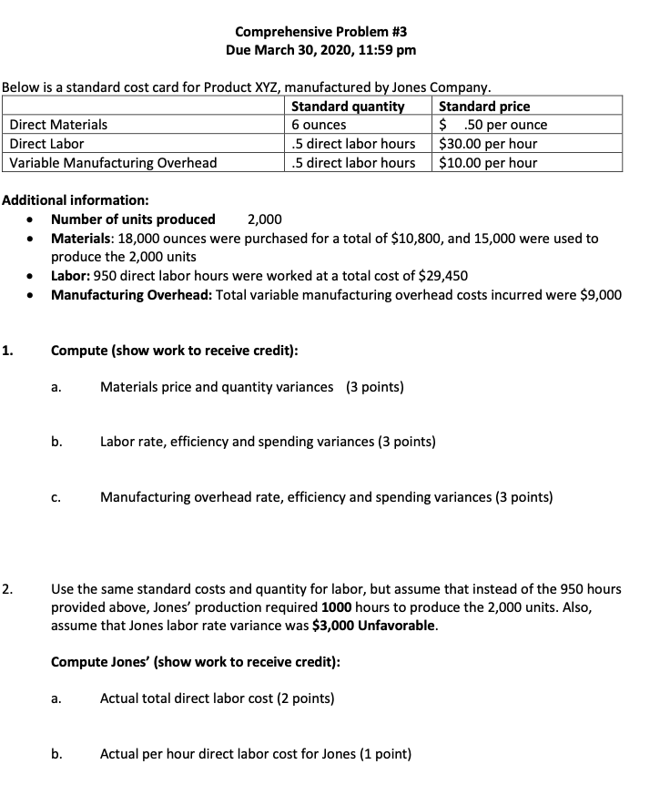 Comprehensive Problem #3 Due March 30, 2020, 11:59 pm Below is