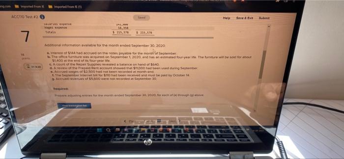 Hospitality prepares adjustments monthly and showed the following at September 30, 2020: