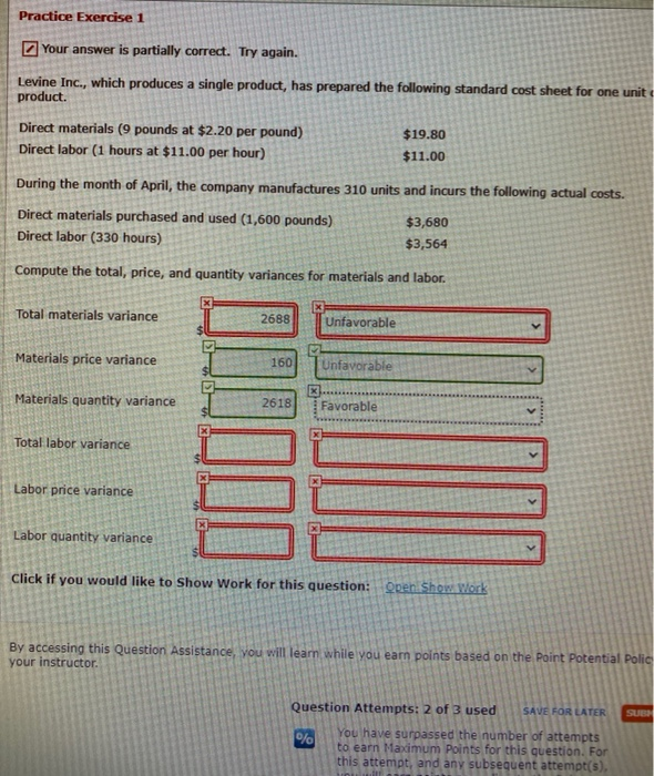  Practice Exercise 1 Your answer is partially correct. Try again. Levine
