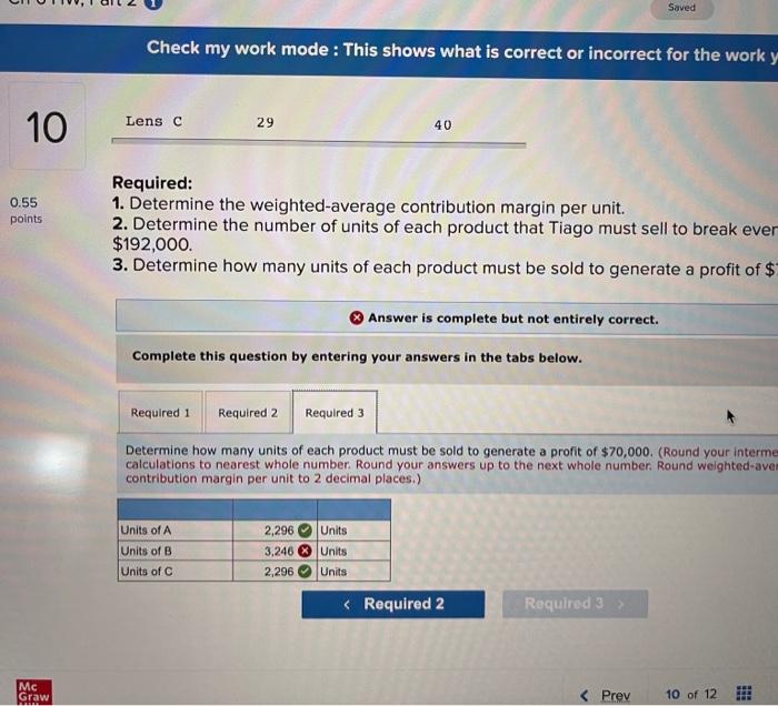 sales Margin per unit $35 27 Lens c 29 40 Lens A