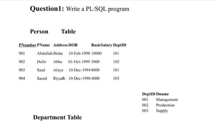  Answer question 2,3 Question1: Write a PL/SQL program Person Table 901
