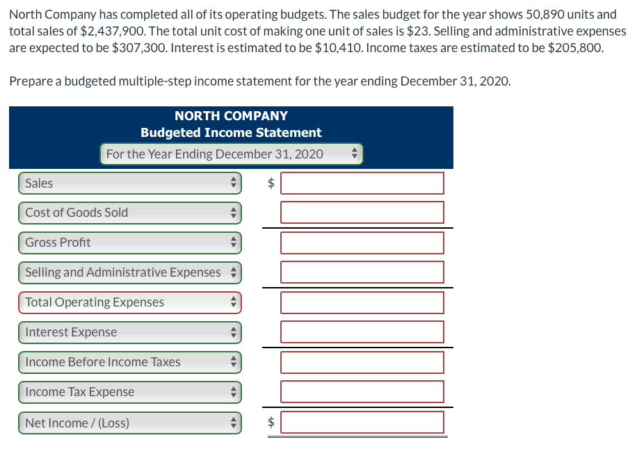 statement for 2020. Relevant data pertaining to its sales, production, and direct