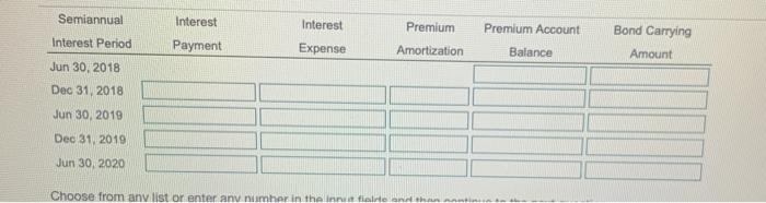 for the first four semiannual interest periods. Record the issuance of bonds