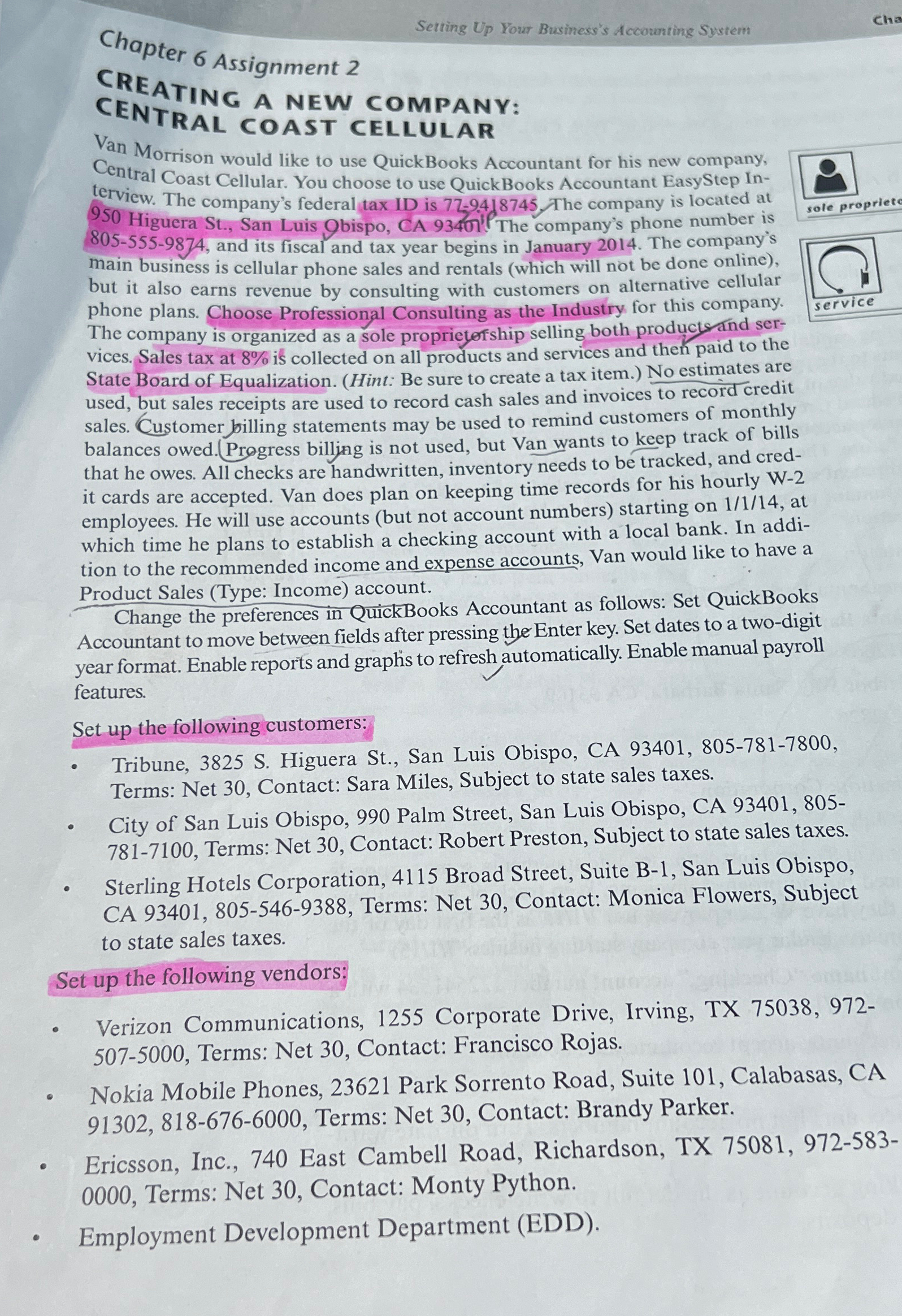 Setting Up Yout Business's Accounting System\ Chapter 6 Assignment 2\ CREATING