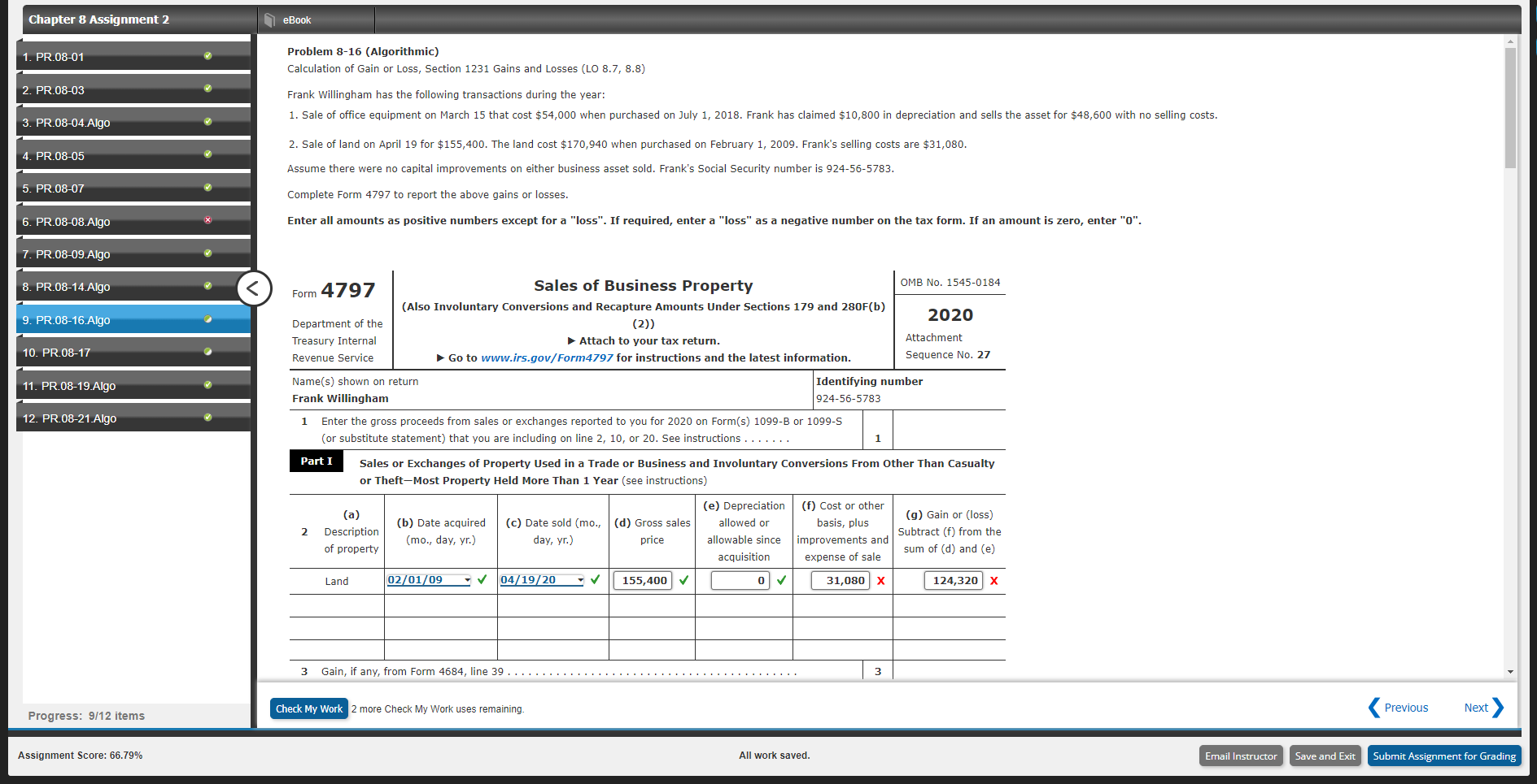  Chapter 8 Assignment 2 eBook 1. PR.08-01 Problem 8-16 (Algorithmic) Calculation