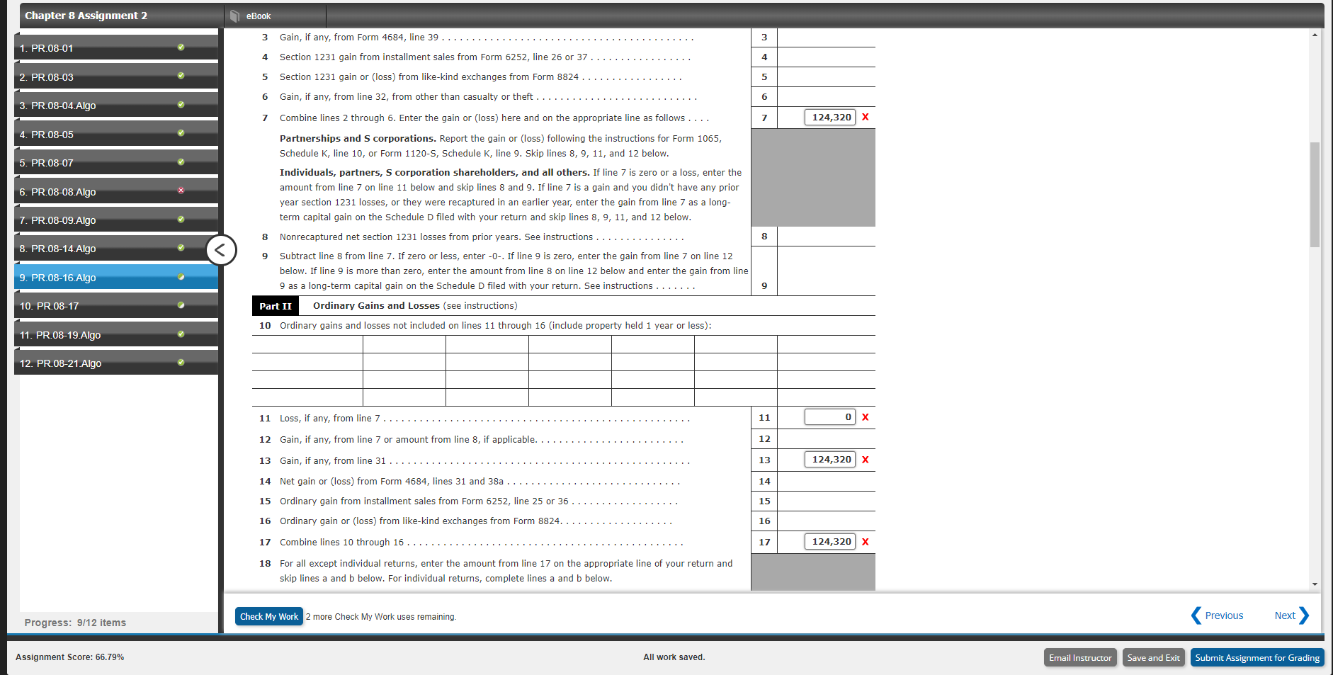 of Gain or Loss, Section 1231 Gains and Losses (LO 8.7, 8.8)