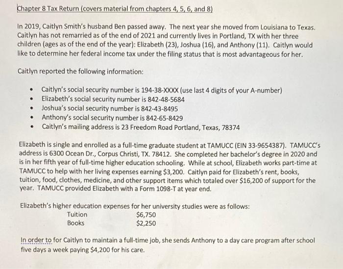  Chapter 8 Tax Return (covers material from chapters 4, 5, 6,