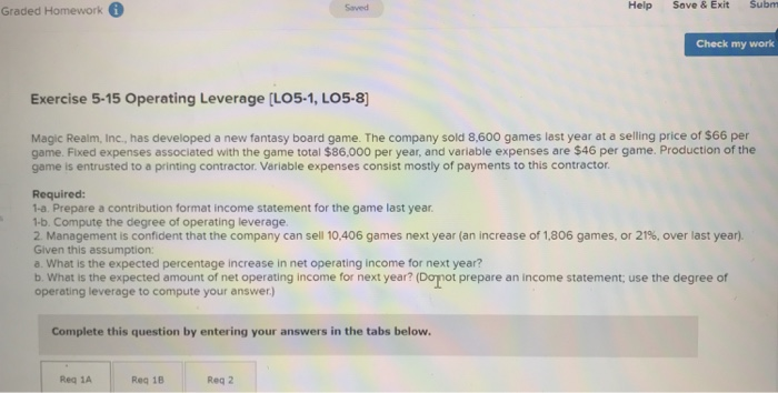  Graded Homework Help Save & Exit Subm Check my work Exercise