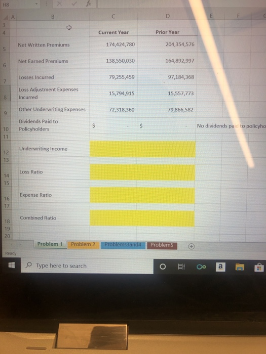 Please help solve. fr Current Year Prior Year Net Written Premiums 174,424,780