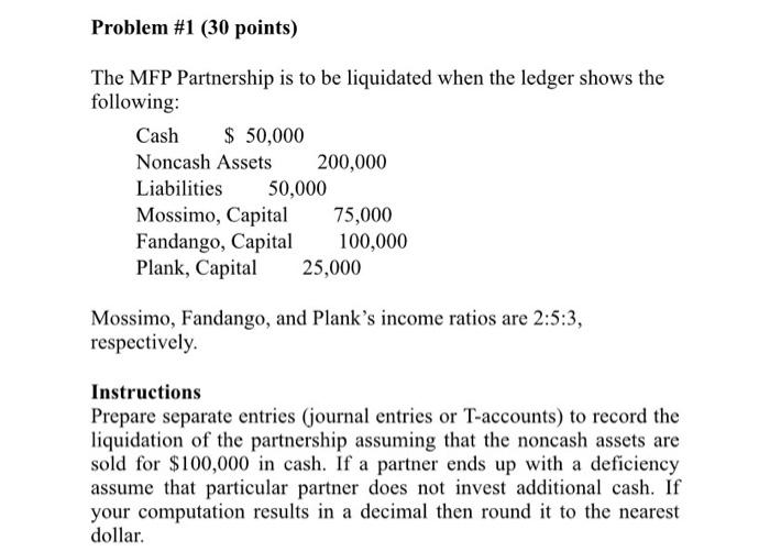 Problem #1 (30 points) The MFP Partnership is to be liquidated