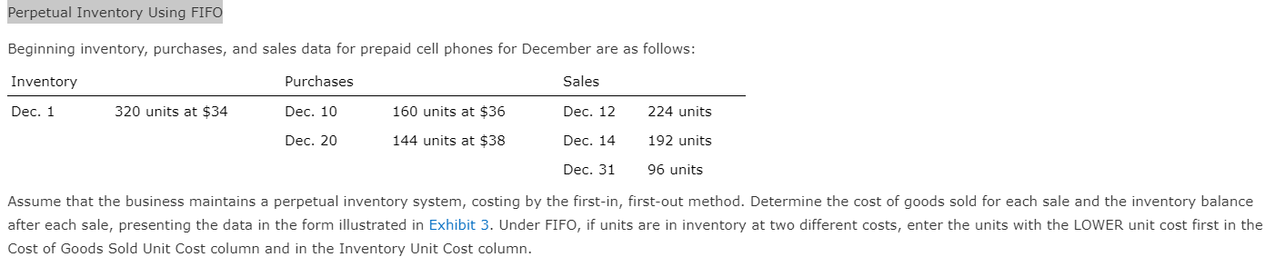 Perpetual Inventory Using FIFO Beginning inventory, purchases, and sales data for