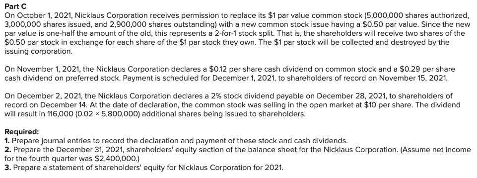  PLEASE ANSWER 2 AND 3! PLEASEEE Part C On October 1,