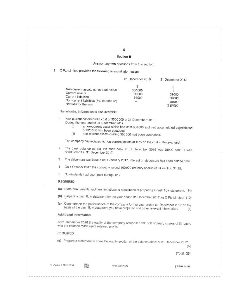 Need help with part b 5 Section B Answer any two
