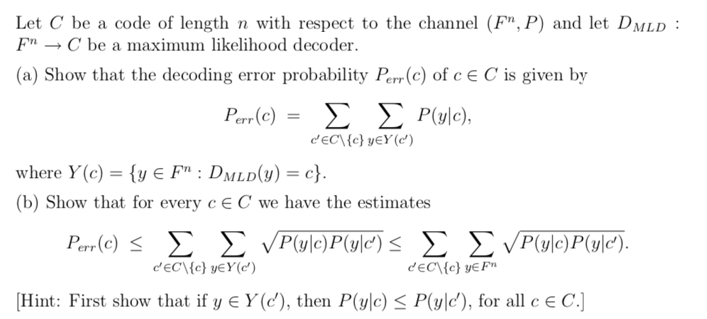 coding theory Let C be a code of length n with respect