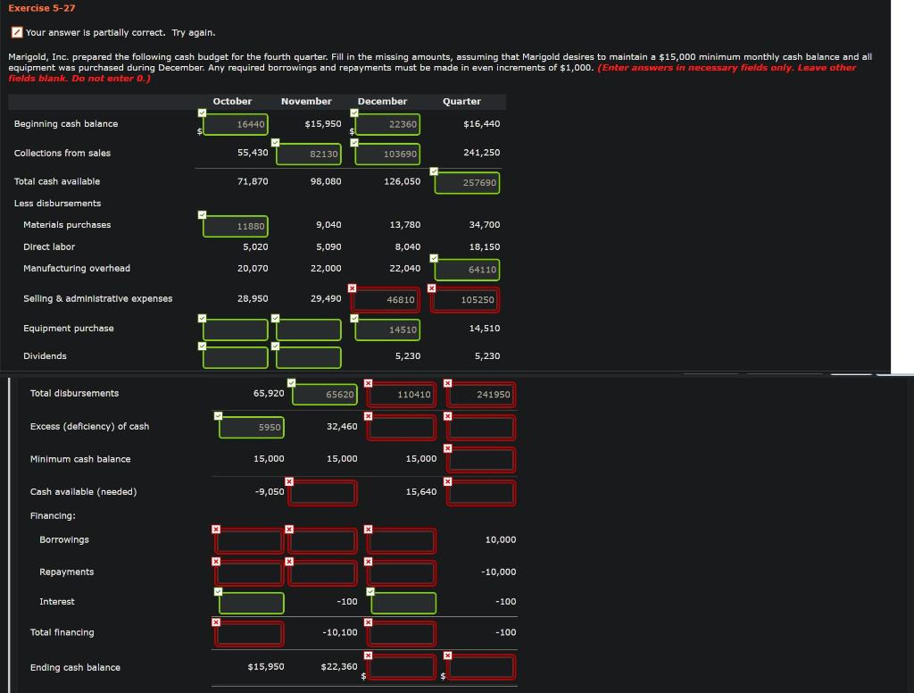 Exercise 5-27 Your answer is partially correct. Try again. Marigold, Inc.