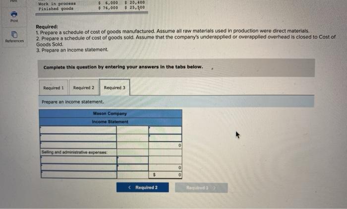 Labor cost Raw material purchases Selling expenses Administrative expenses Manufacturing overhead applied