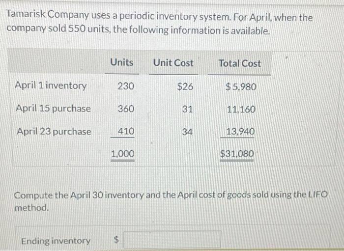 i need help finding the Ending inventory and the cost of goods