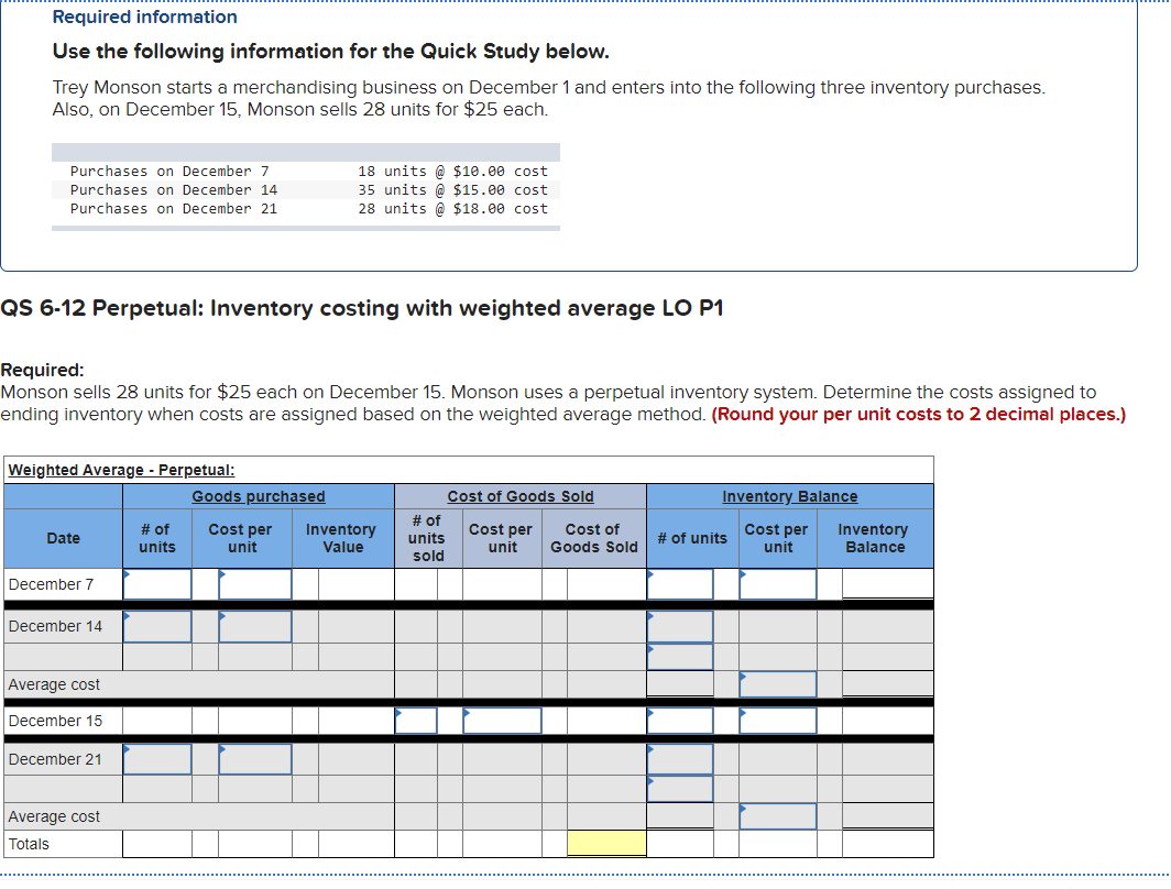  Required information Use the following information for the Quick Study below.