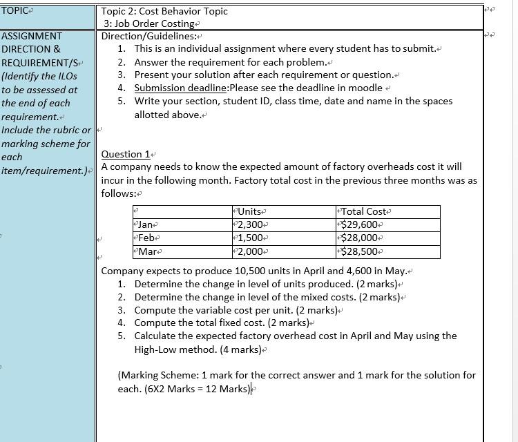  Subject:MANAGERIAL ACCOUNTING APP TOPIC Topic 2: Cost Behavior Topic 3: Job