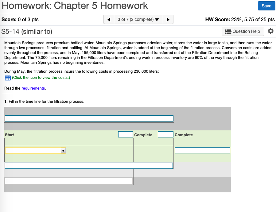 Homework: Chapter 5 Homework Save 3 of 7 (2 complete) HW
