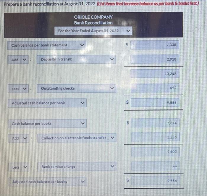 information pertains to Oriole Company 1 2 3. Cash balance per books.