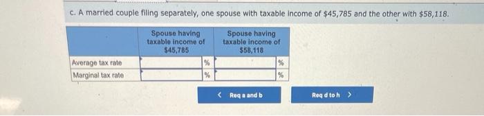 the average tax rate and the marginal tax rate for each of