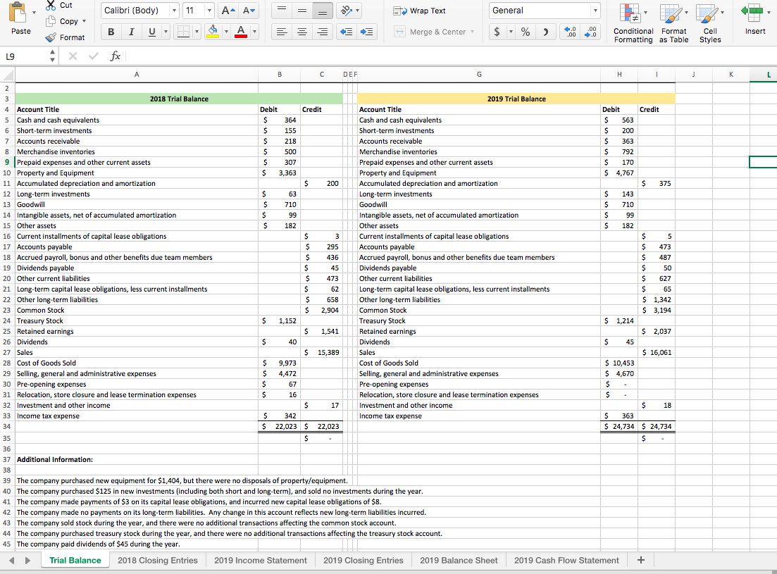 Please help with this practice! I need an Income Statement, Cash Flow