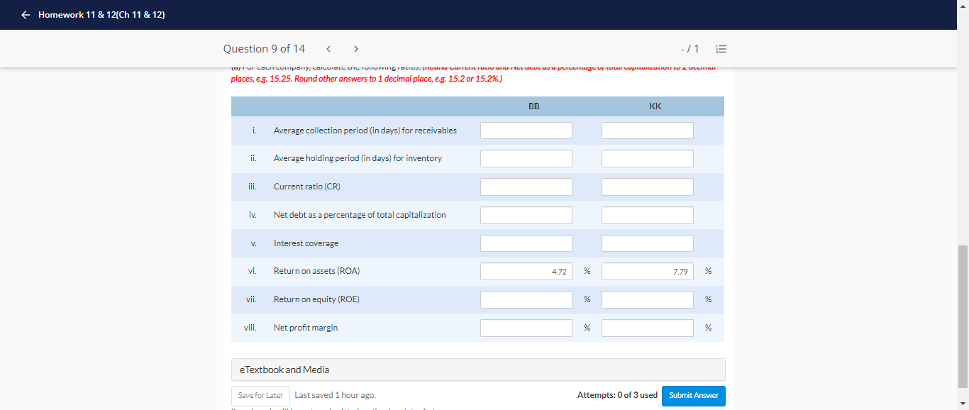 current year for two competitive companies are as follows: BB Co. ($