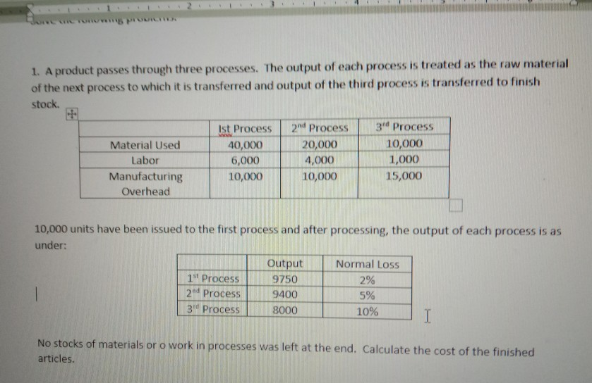  11 1. A product passes through three processes. The output of
