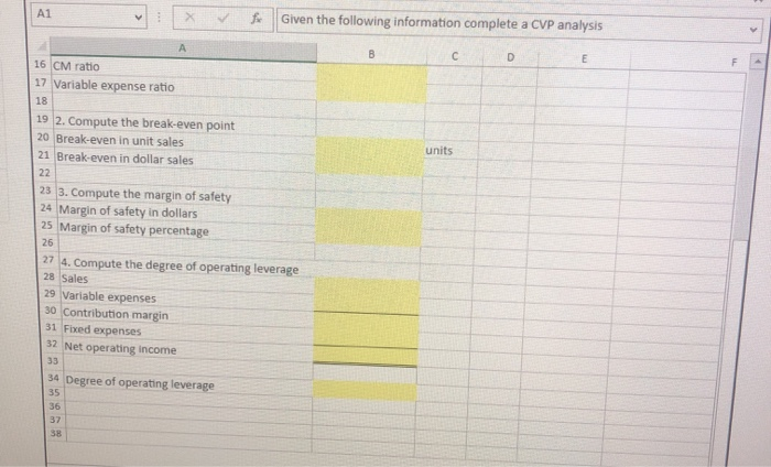 the margin of safety and explain its significance 3. Compute the degree