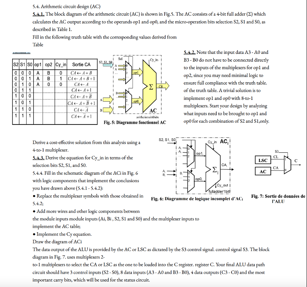 Multi-part Question. 5.4. Arithmetic circuit design (AC) 5.4.1. The block diagram of