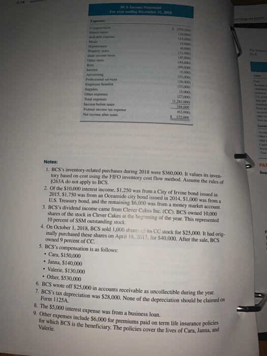 Complete Blue Catering Service Inc.'s (BCS) 2018 Form 1120. Schedule D, and