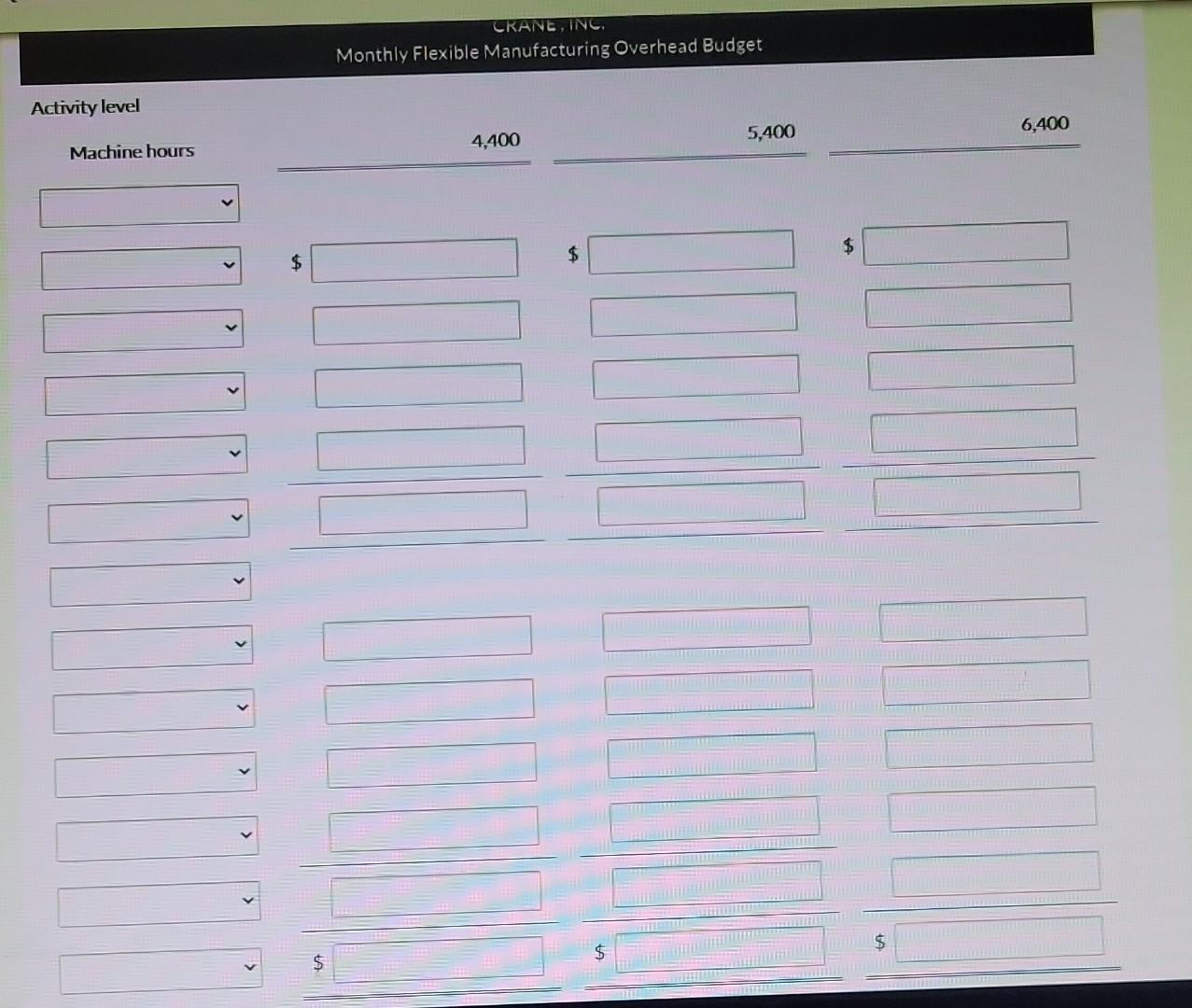 machine hours. Variable manufacturing overhead costs per machine hour are as follows: