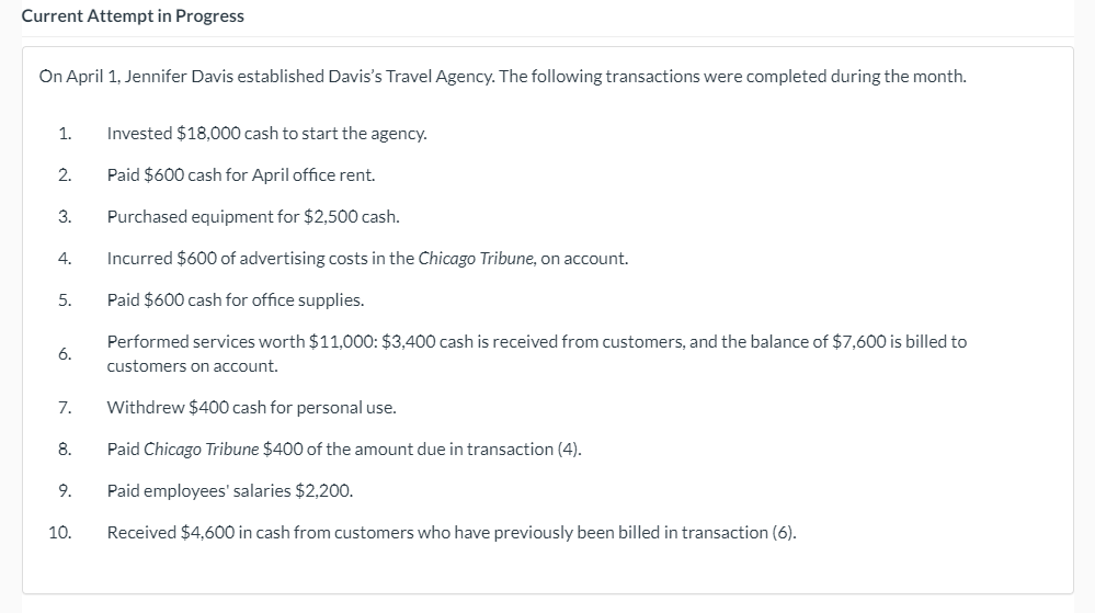  Current Attempt in Progress On April 1, Jennifer Davis established Davis's